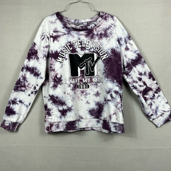 MTV Tops - MTV Music Television Long Sleeve Sweatshirt Womens Size XXL Purple White TieDyed